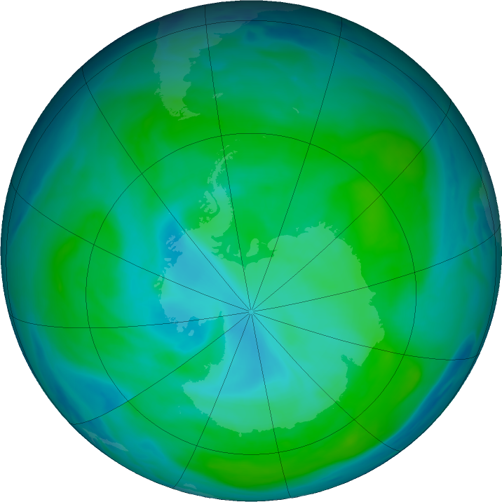 Antarctic ozone map for 22 January 2018